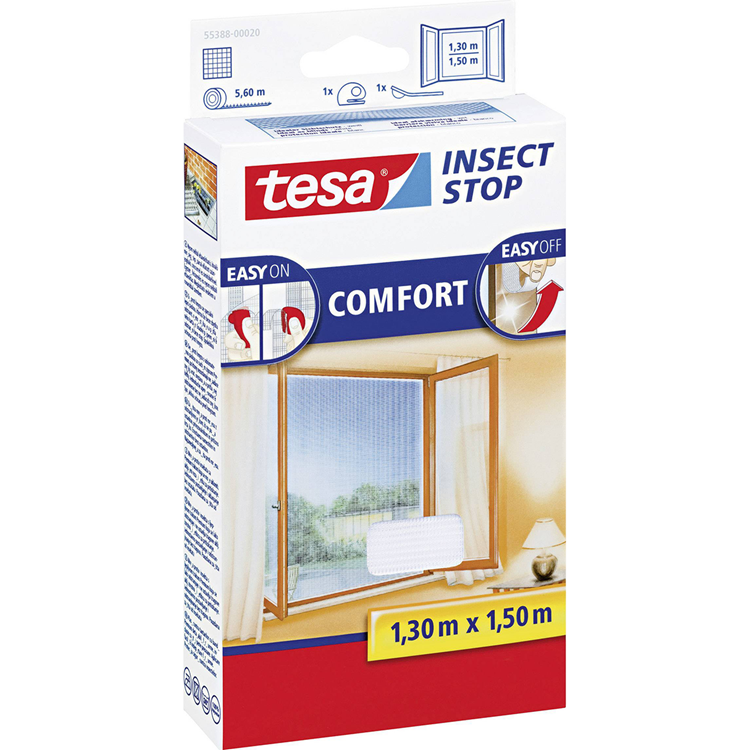 Tesa insect stop h l mosquitera premium para ventanas - mosquitera con velcro resistente, extraíble sin residuos, cortada a medida - 130 x 150 cm - blanco (privacidad de luz)
