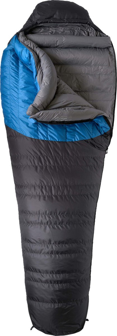 Saco de dormir de plumas Lowland outdoor - expedición al glaciar - 1690 gr - 230 x 80 cm -20°c - azul - cremallera izquierda