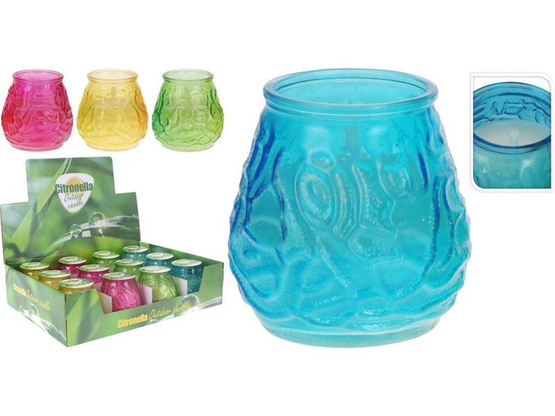 Pro garden citronella kaars in glas gekleurd 9x9,8