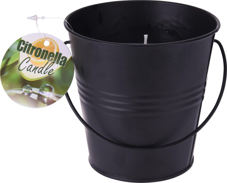 Candela da giardino Pro alla citronella in secchiello di metallo nero