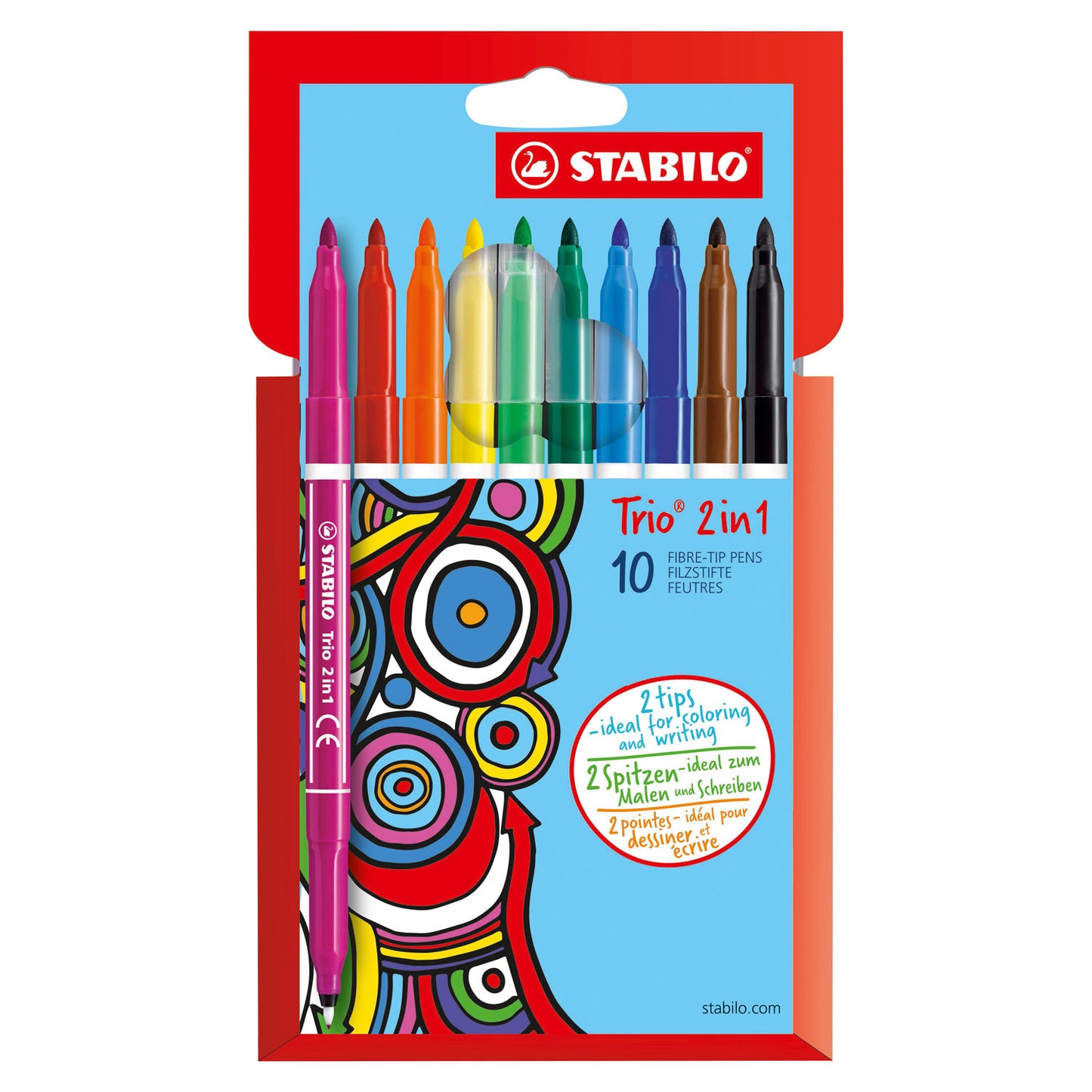 Stabilo trio 2 en 1 fieltro -tip y fineliner en un conjunto de 10 piezas