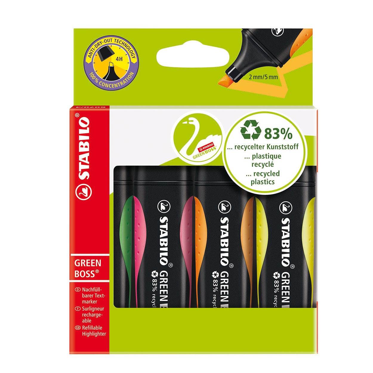 Stabilo green boss - markeerstift - set met 4 stuks
