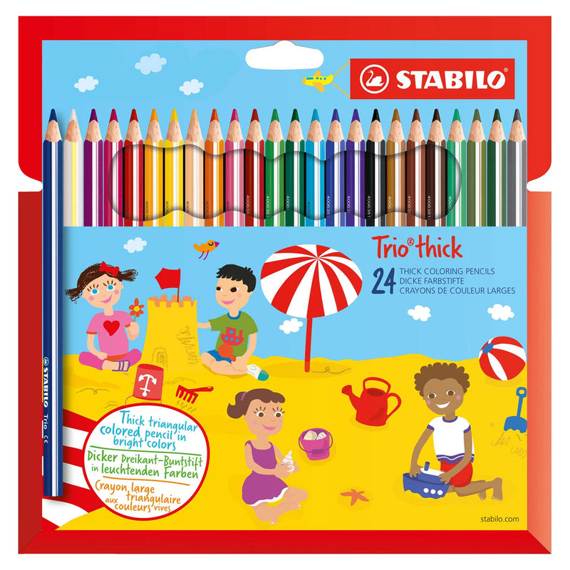 Stabilo trio thick - driekantig kleurpotloden met extra dikke kern 4,2 mm - etui met 24 kleuren