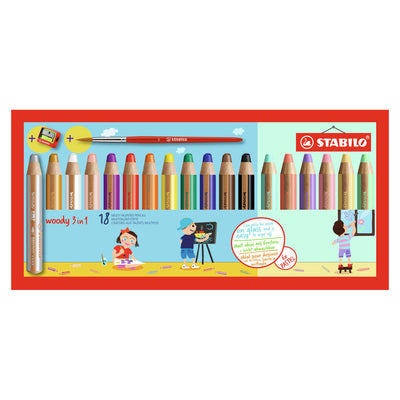 Lápices Stabilo Woody 3in1 - 18 colores + tambores de lápiz