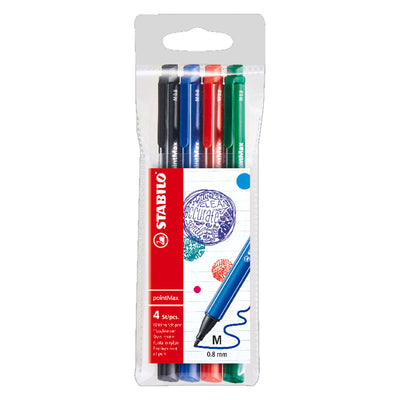 Fineliner Stabilo pointmax: oltremare, nero, rosso carminio, verde