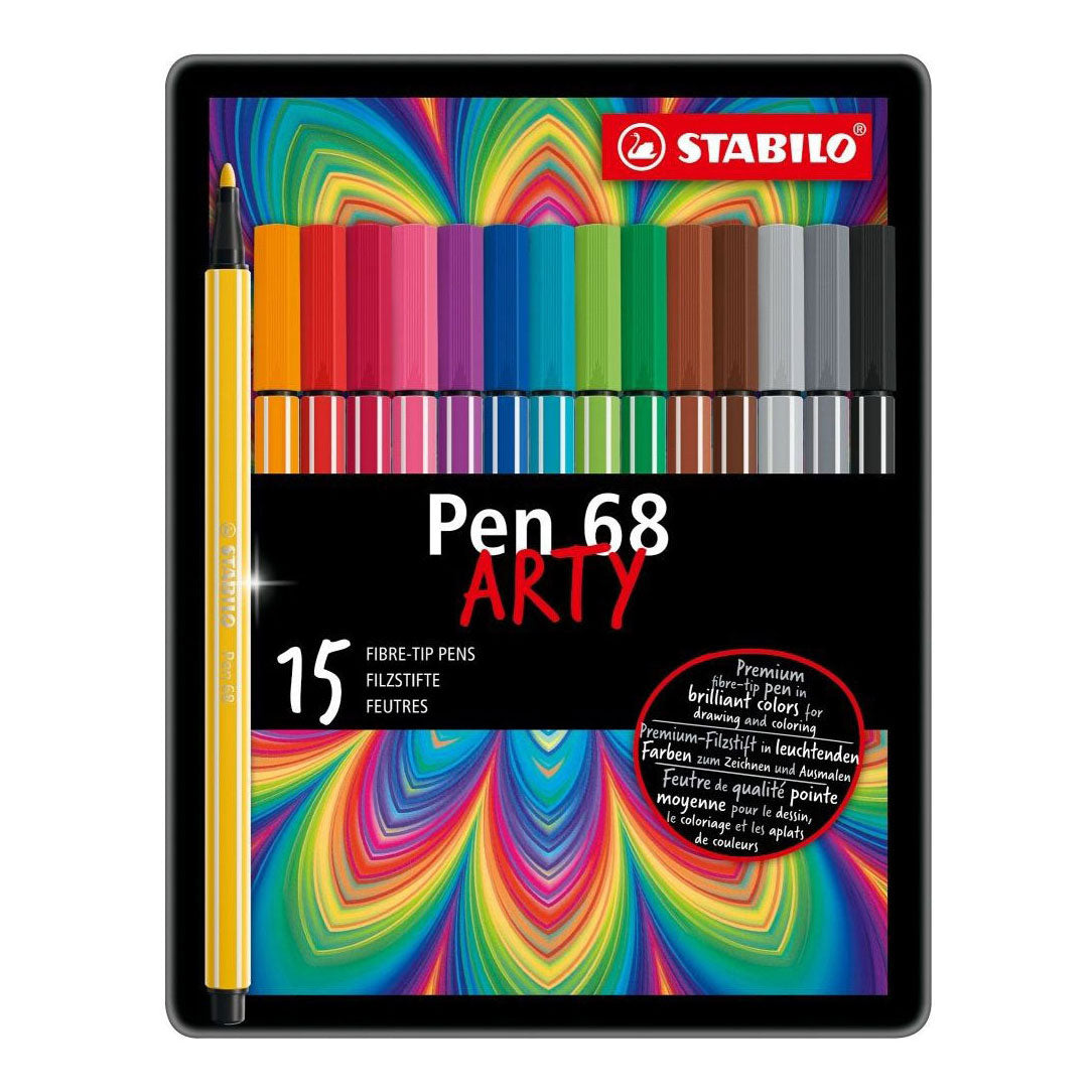 Stabilo pen 68 rotuladores artísticos en estuche metálico - 15 uds.