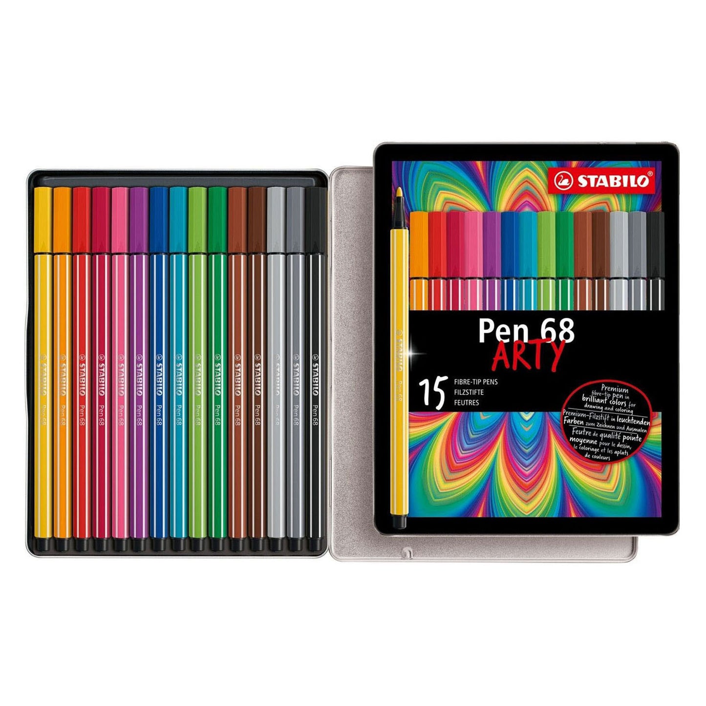 Stabilo pen 68 rotuladores artísticos en estuche metálico - 15 uds.