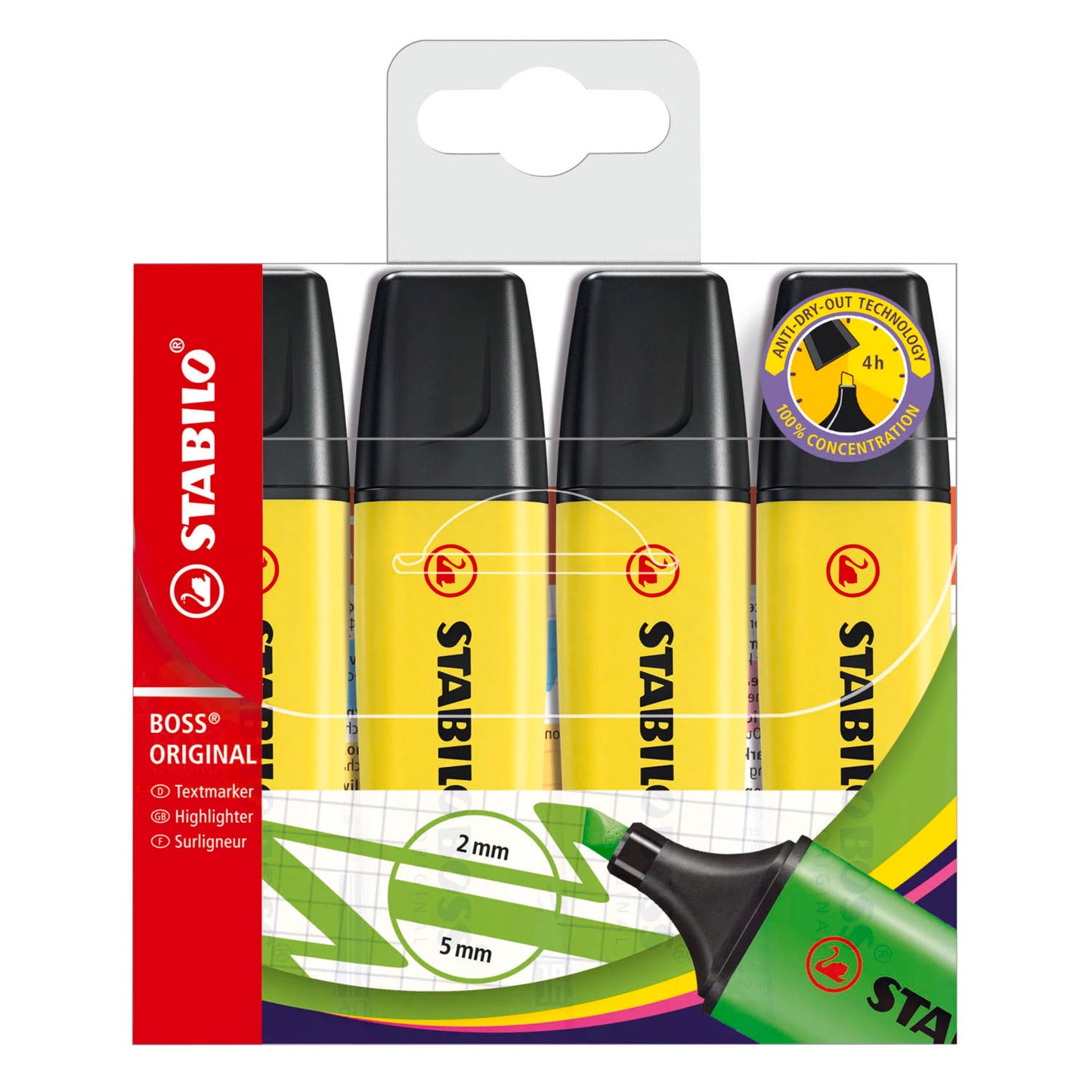 Rotuladores Stabilo boss originales amarillos - 4 uds.