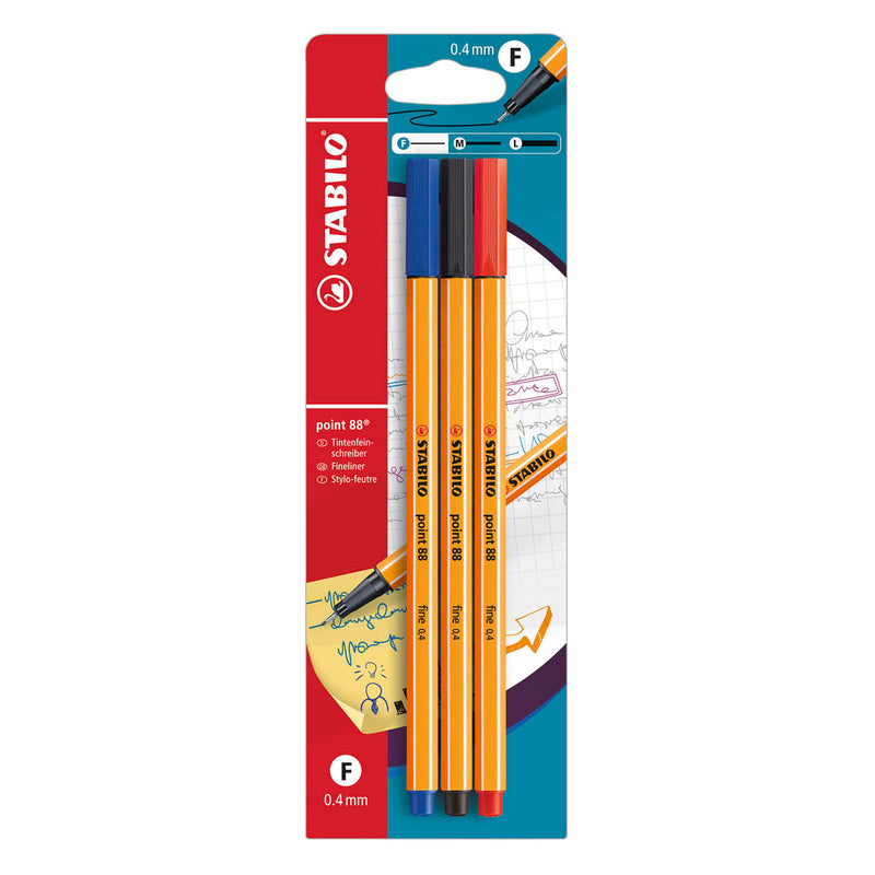 Pennarelli Stabilo point 88 blu rosso nero - 3 pz.