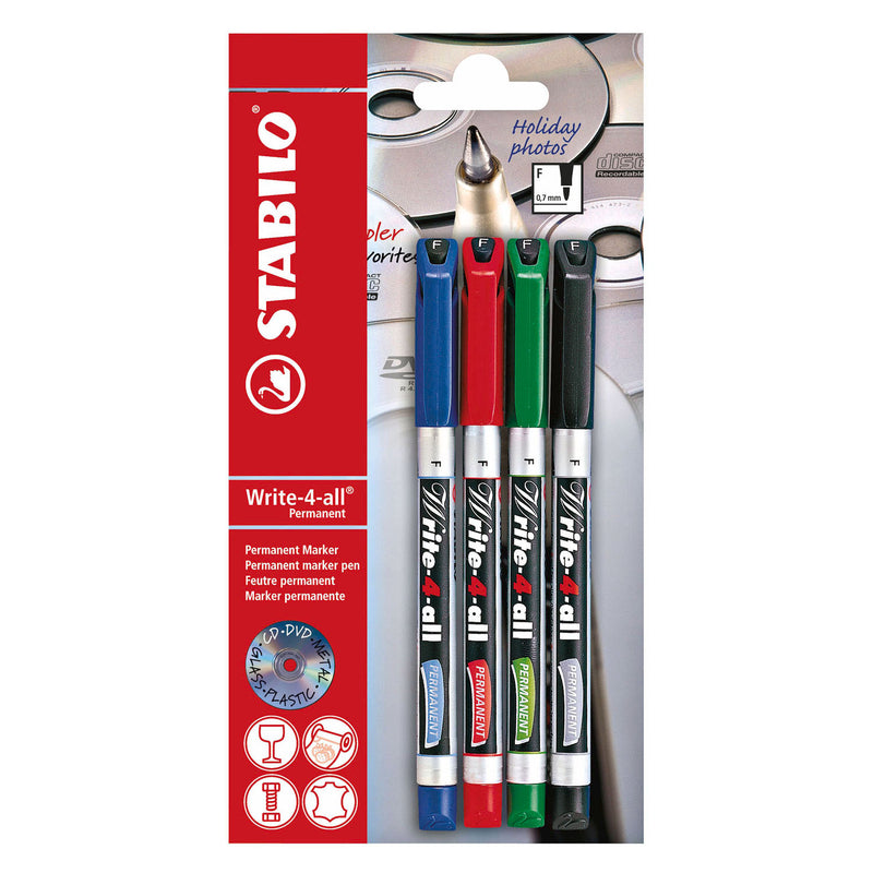 Marcador permanente Stabilo write-4-all fino (0,7 mm) - 4 piezas.