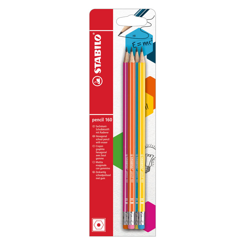 Lápices de grafito Stabilo 160 hb con punta de borrador - 4 uds.