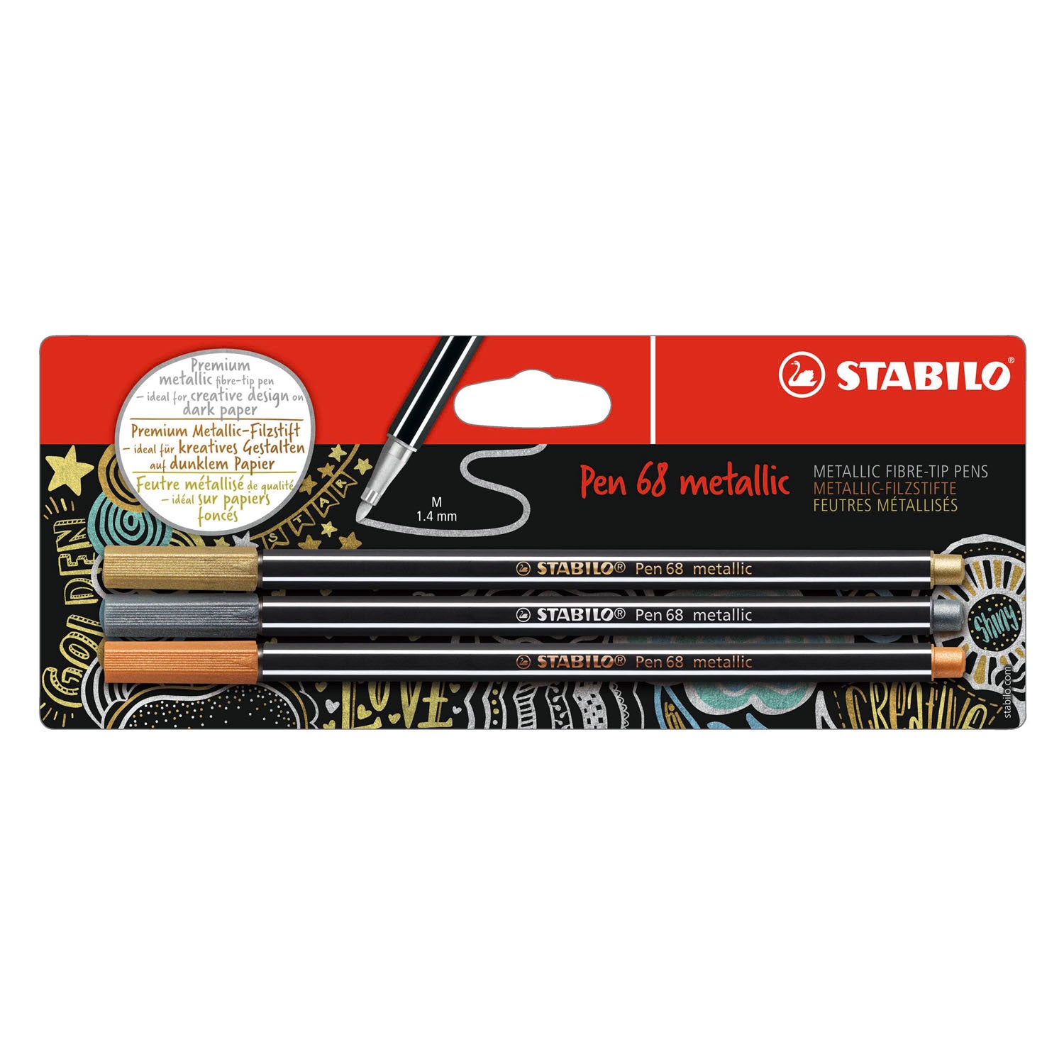 Stabilo pen 68 pennarelli metallici argento oro rame - 3 pz.