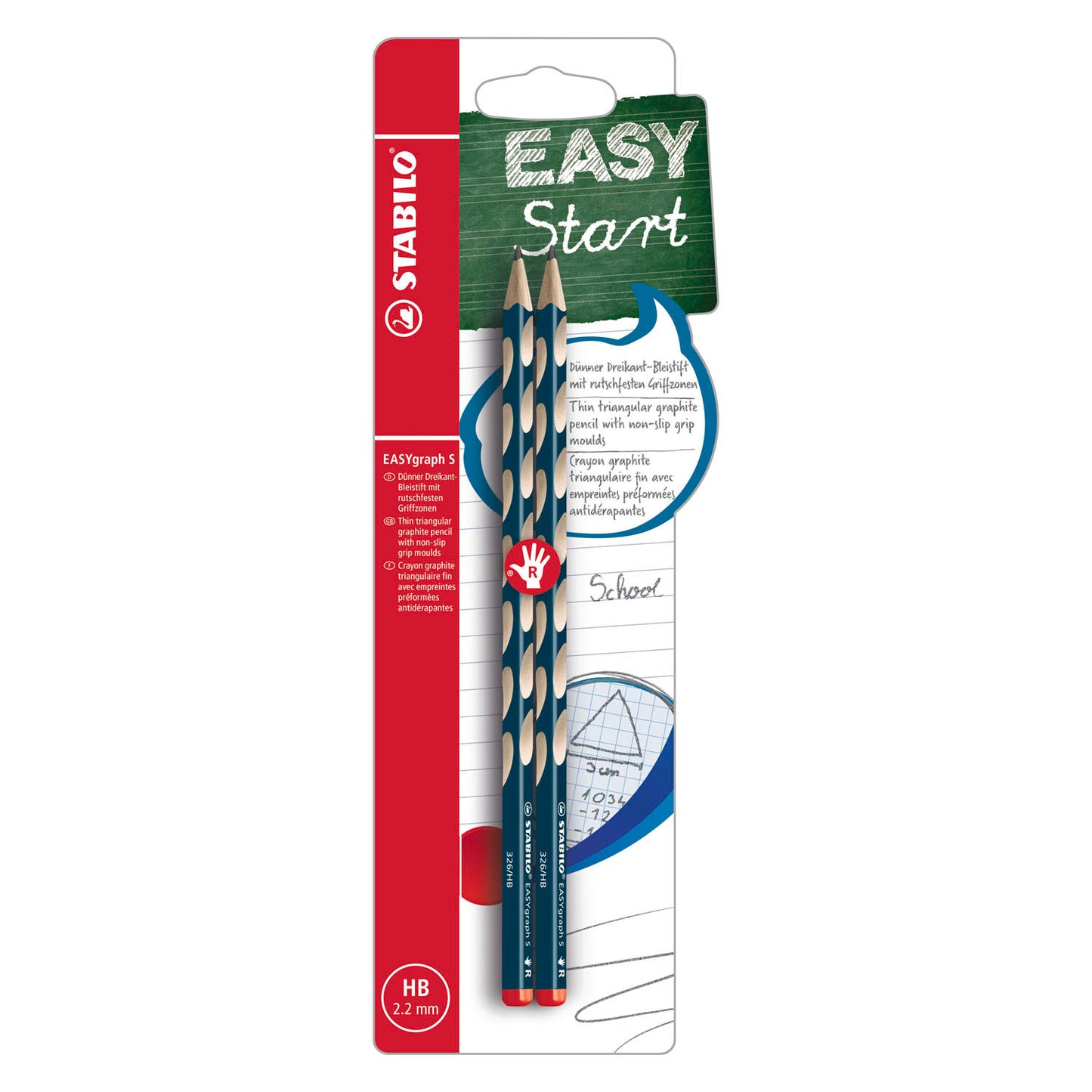 Stabilo easygraph s - matita ergonomica in grafite - destrimani - durezza hb - petrolio - 2 pezzi