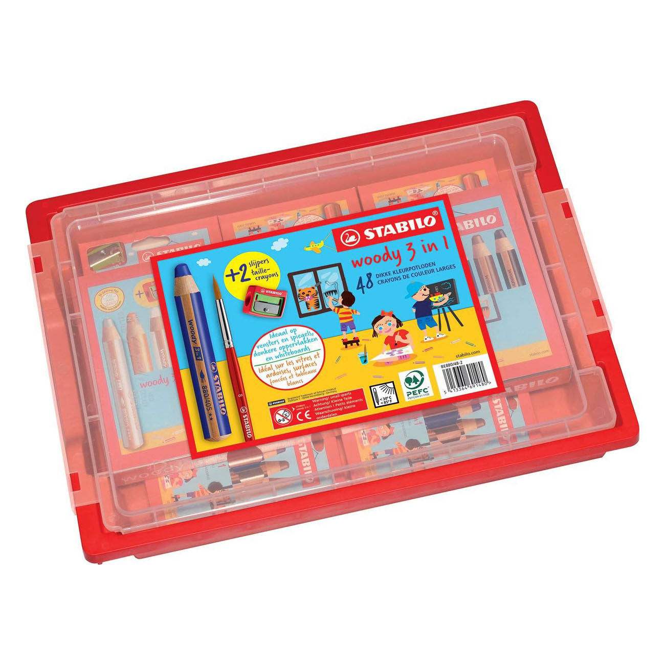 Matite colorate Stabilo woody 3in1 confezione scolastica - 48 pz. con 2 temperamatite