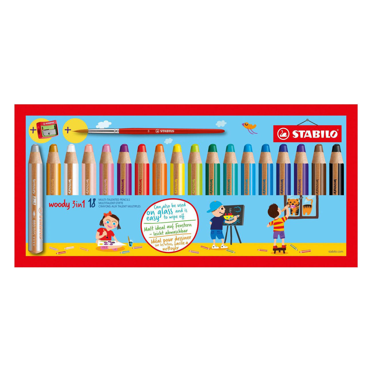 Matite colorate Stabilo woody 3in1 confezione scolastica - 48 pz. con 2 temperamatite