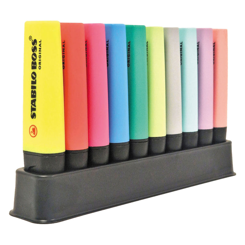 Set da tavolo evidenziatori pastello originali Stabilo boss - 10 pz.