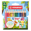 Stabilo trio Thick - Matite colorate triangolari con nucleo extra spesso - Animal Vibes - Astuccio con 12 colori