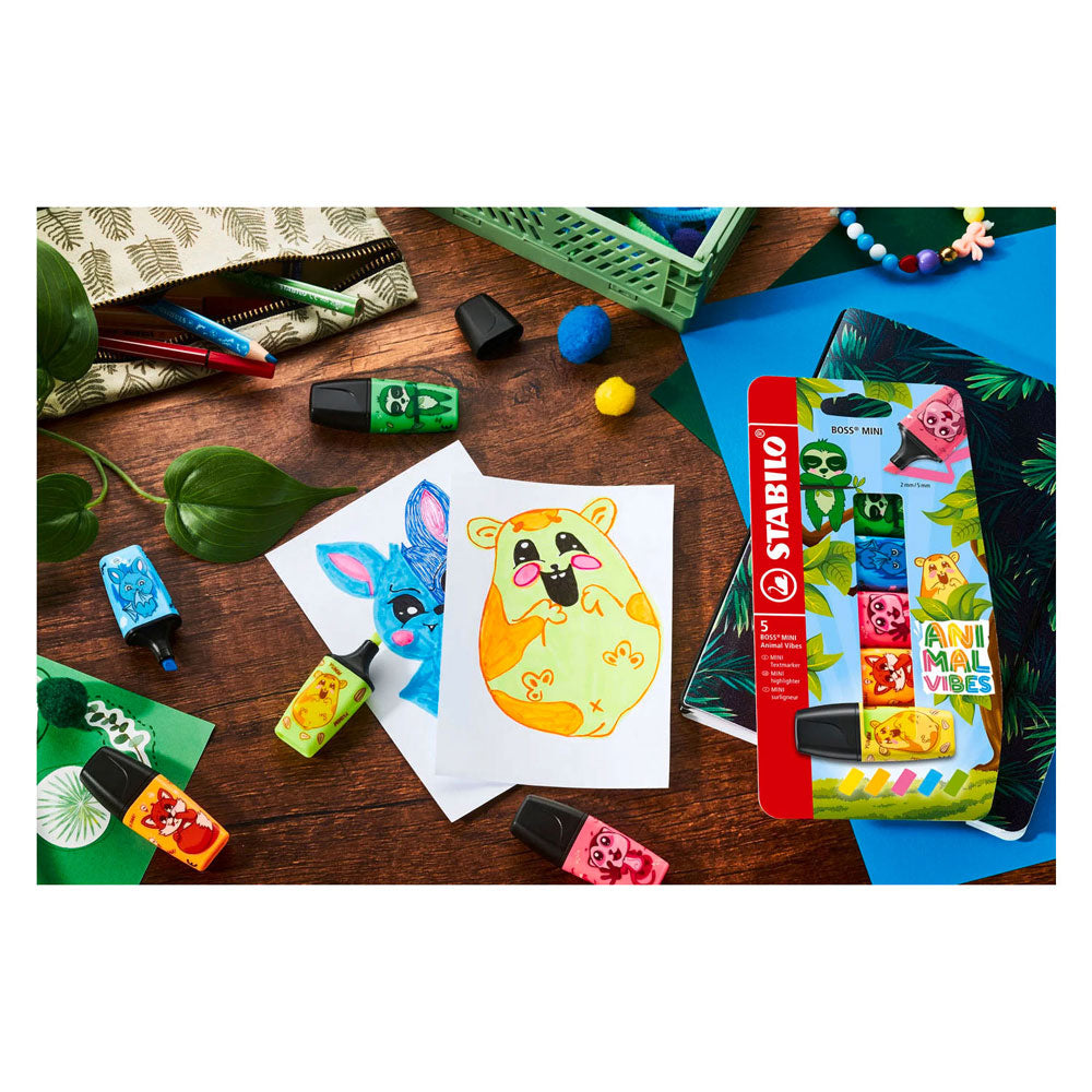 Mini evidenziatori Stabilo Animal Vibes Boss - 5 pz.