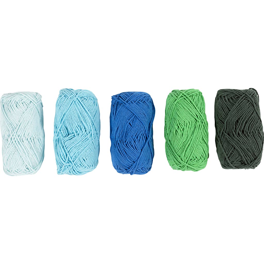 Hilo de algodón Creativ company, tamaño 8 4, l: 5x50 m, armonía verde azul, 5x20 g 1 caja