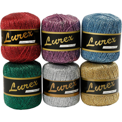 Filato lurex glitter, l: 160 mt, vari colori, 6x25 gr 1 scatola