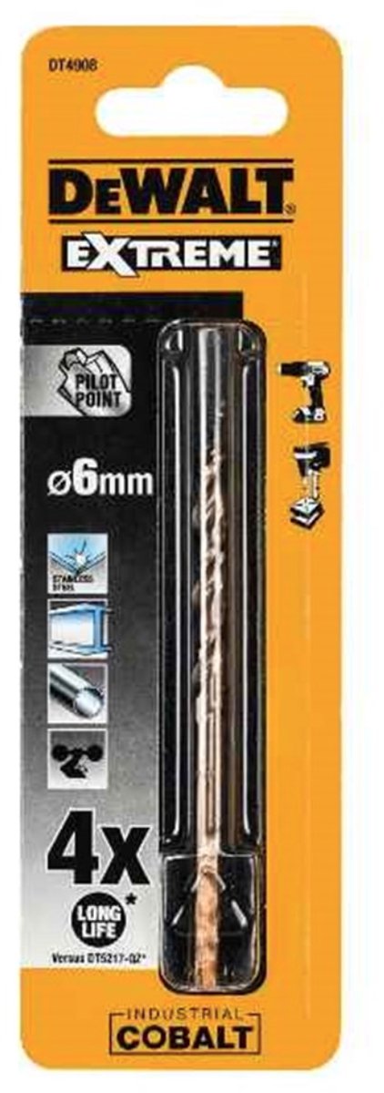 Accesorios dewalt taladro hss industrial metal cobalto 6.0mm - dt4908-qz