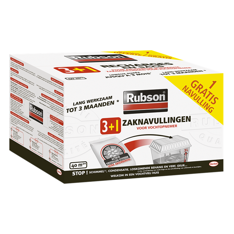 Rubson 1064719 - vochtopnemer navulling 3 + 1 gratis | 4 stuks