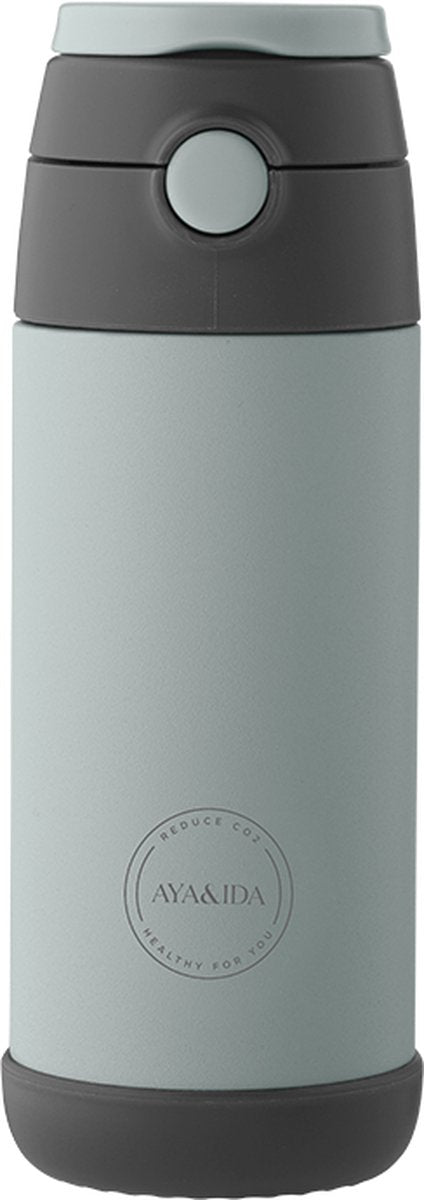 Aya ida - drinking bottle - thermosfles - waterfles - kids straw - 350ml - mint green