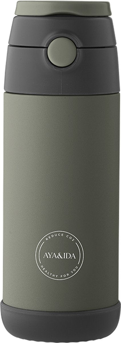 Aya ida - drinking bottle - thermosfles - waterfles - kids straw - 350ml - tropical green