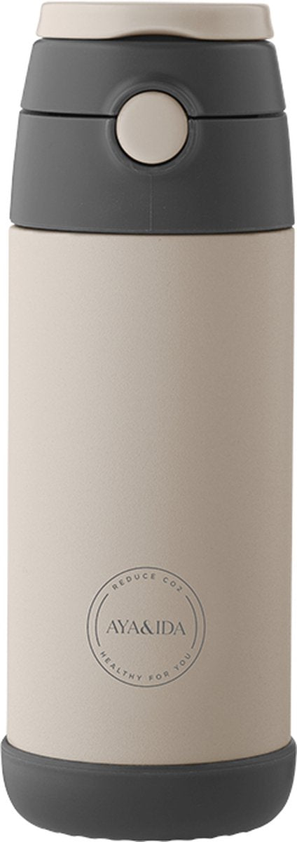 Aya ida - borraccia - thermos - borraccia - cannuccia per bambini - 350 ml - beige crema