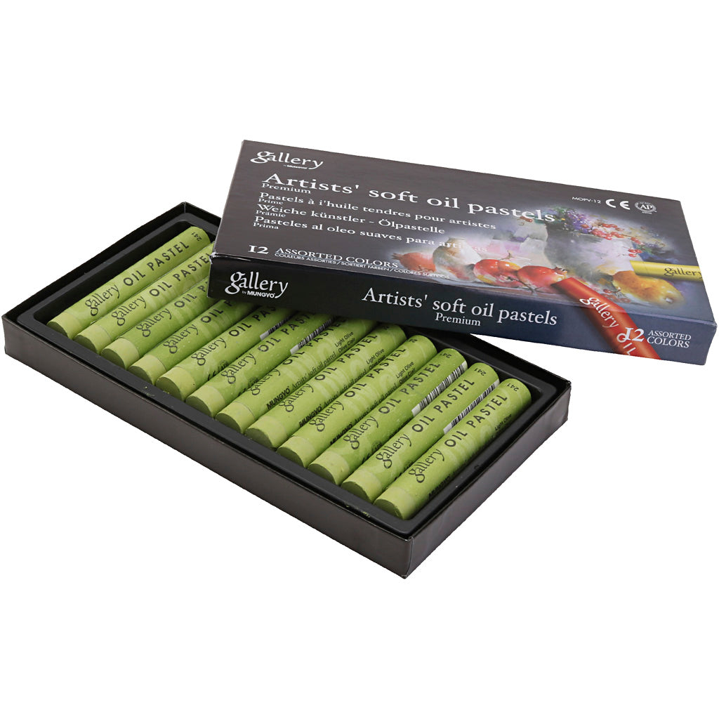 Gallery pastello a olio, l: 7 cm, d 11 mm, spess. 11 mm, oliva, 12 pezzi 1 scatola