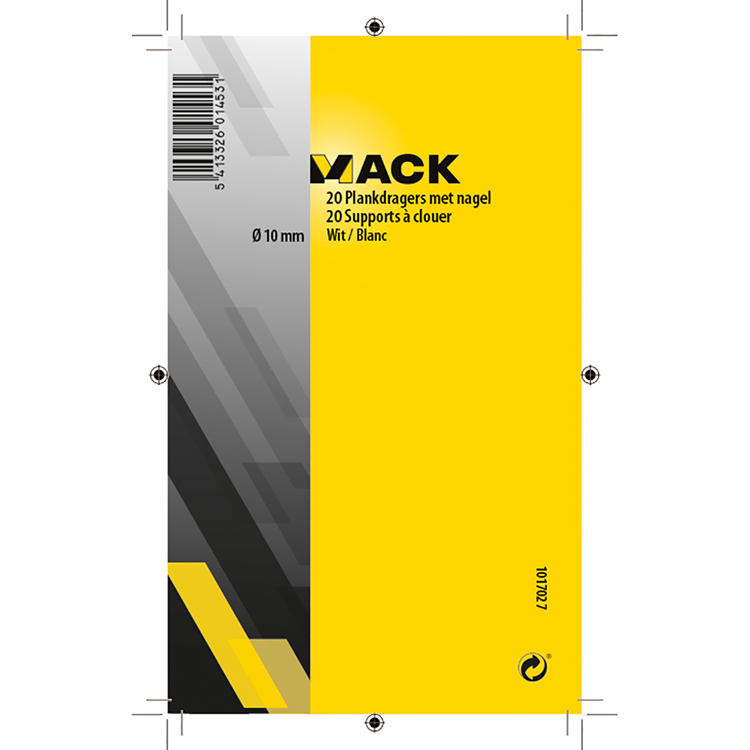 Mack 1017027 - 20 soportes para estantes con clavo blanco | 5 piezas