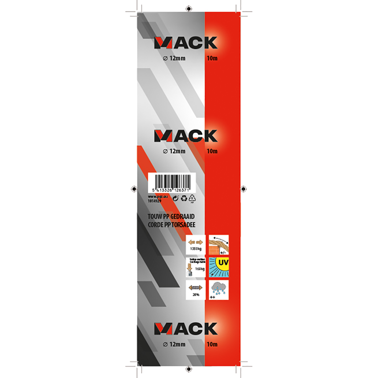 Mack 1014929 - pp twisted orange strand 12mm 10m | 5 pieces