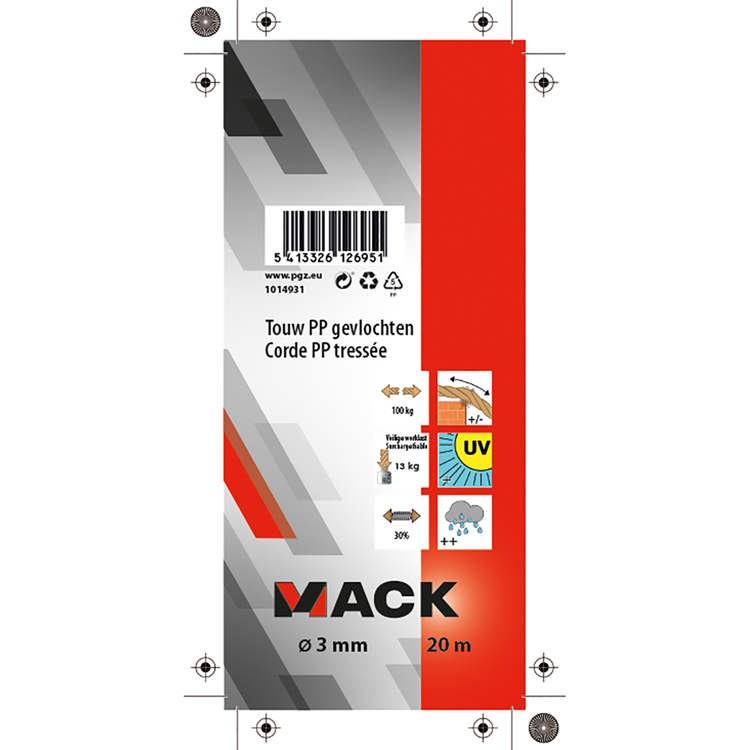 Mack 1014931 - pp braided white blue strand3mm 20m | 5 pieces