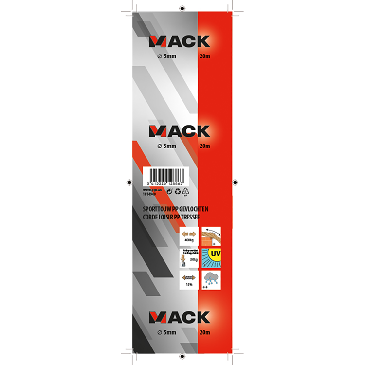 Mack 1014940 - cuerda deportiva pp hilo trenzado5mm 20m | 5 piezas