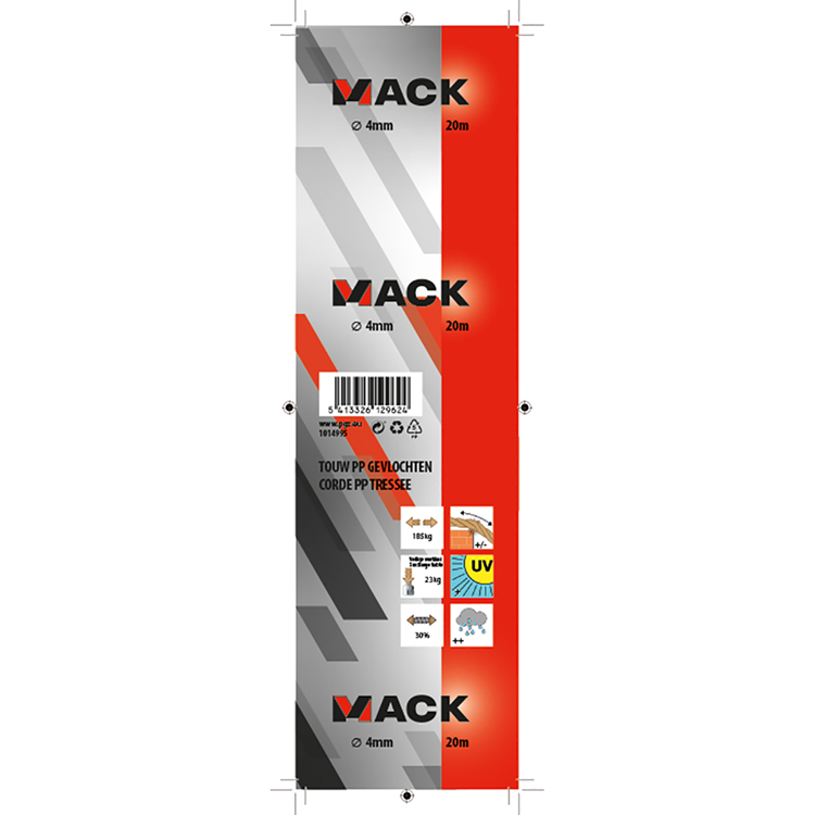 Mack 1014995 - pp braided white blue strand 4mm 20m | 5 pieces