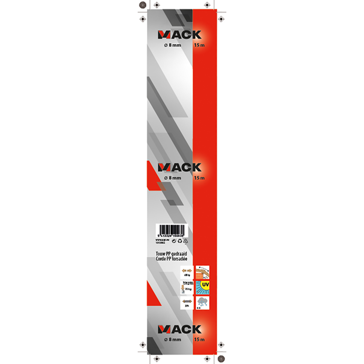 Mack 1013965 - pp twisted orange strand 8mm 15m | 5 pieces