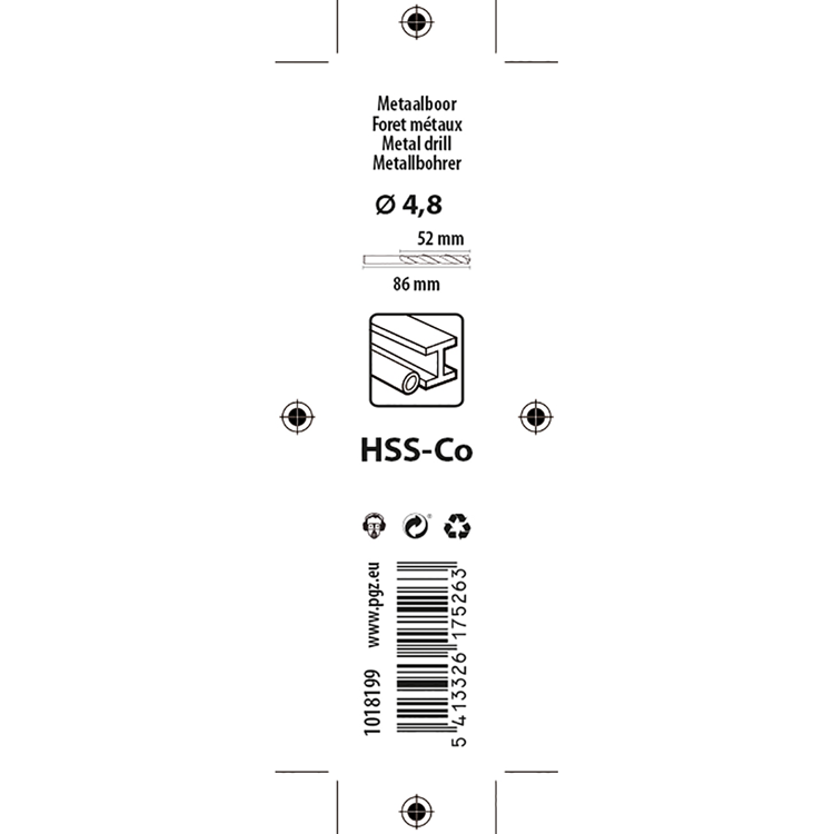 Mack 1018199 - taladro metal hss co5% din 338 ø 4,8 x 86 mm | 5 piezas