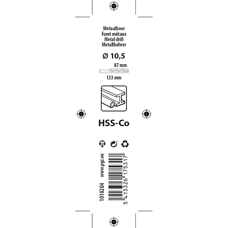 Mack 1018204 - taladro metal hss co5% din 338 ø 10,5 x 133 mm | 5 piezas