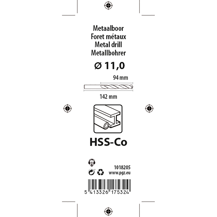 Mack 1018205 - taladro metal hss co5% din 338 ø 11,0 x 142 mm | 5 piezas