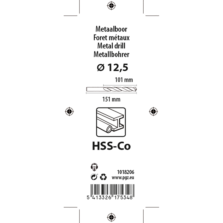 Mack 1018206 - taladro metal hss co5% din 338 ø 12,5 x 151 mm | 5 piezas