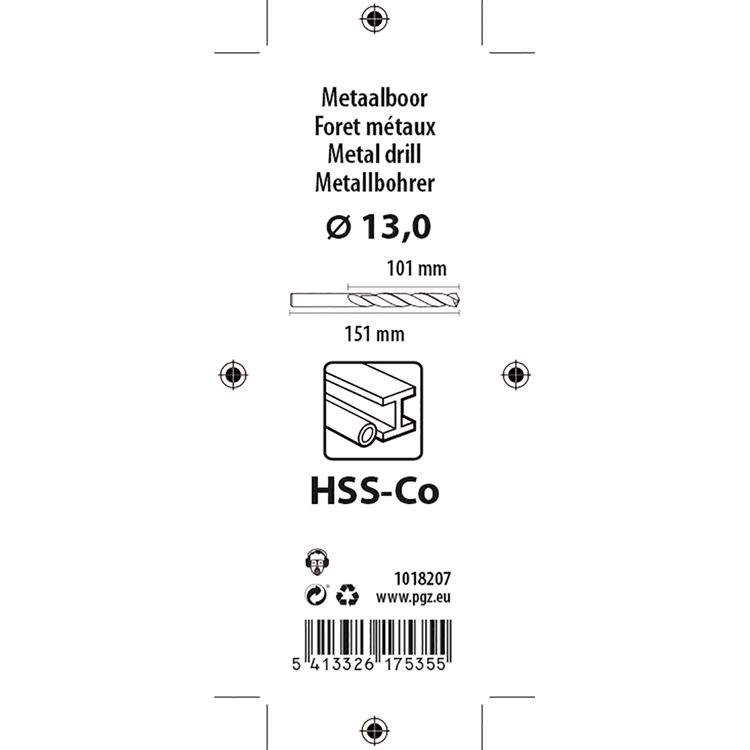 Mack 1018207 - taladro metal hss co5% din 338 ø 13,0 x 151 mm | 3 piezas