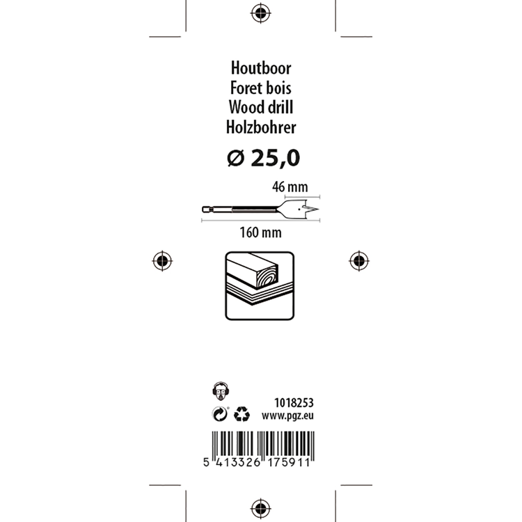 Mack 1018253 - Broca plana para madera DIN 7487 ø 25,0 x 160 mm | 5 piezas