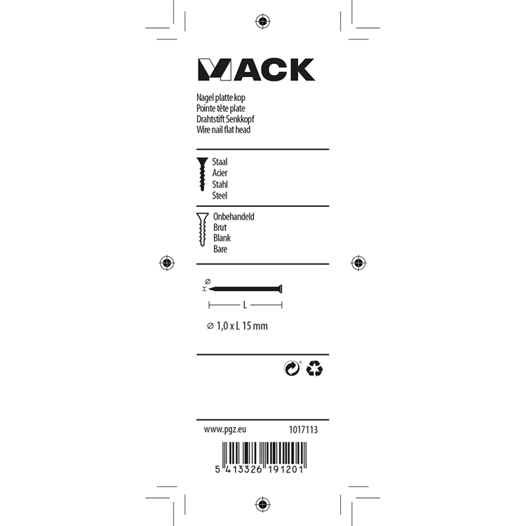 Mack 1017113 - chiodo testa piatta 90 gr 1,0 x 15 mm | 5 pezzi