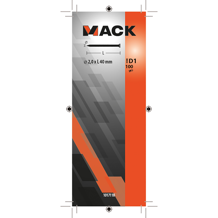 Mack 1017118 - clavo cabeza plana 100 gr 2,0 x 40 mm | 5 piezas