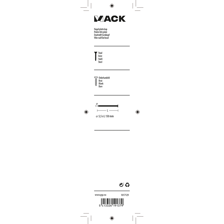 Mack 1017129 - clavo cabeza plana 180 gr 5,5 x 150 mm | 5 piezas