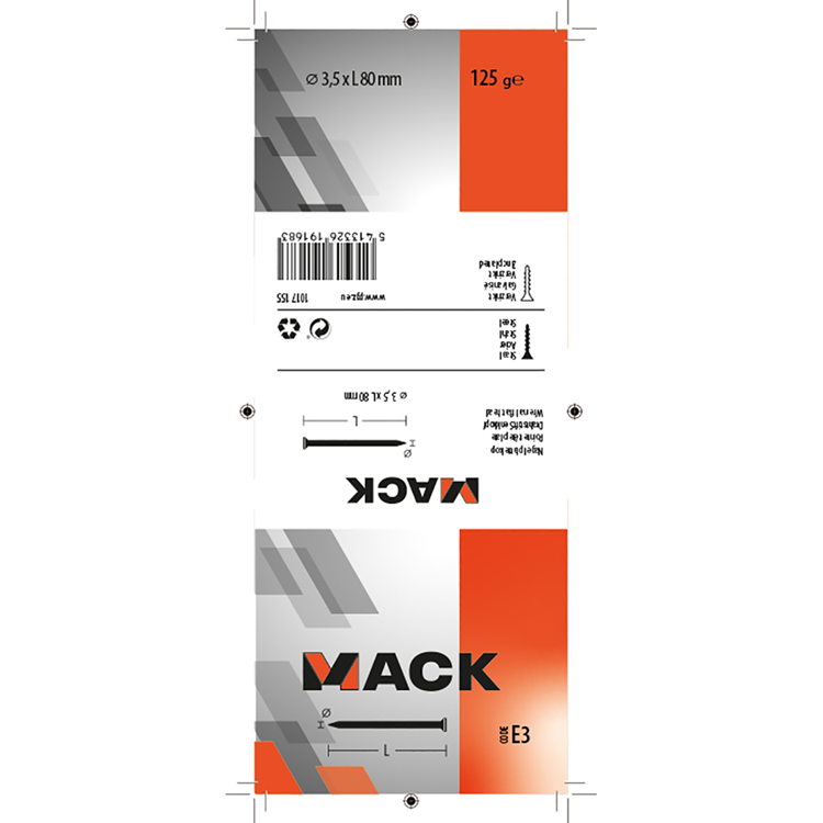 Mack 1017155 - clavo cabeza plana acero galvanizado 125 gr 3,5 x 80 mm | 5 piezas