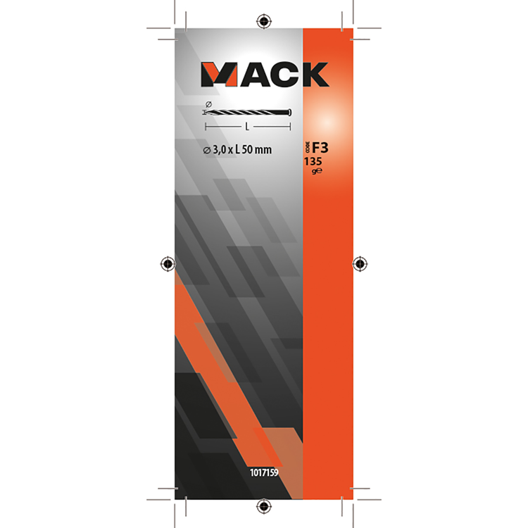 Mack 1017159 - clavo torcido pk galvanizado 135gr 3,0 x 50 mm | 5 piezas