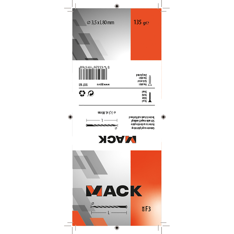 Mack 1017161 - clavo torcido pk galvanizado 135gr 3,5 x 80 mm | 5 piezas
