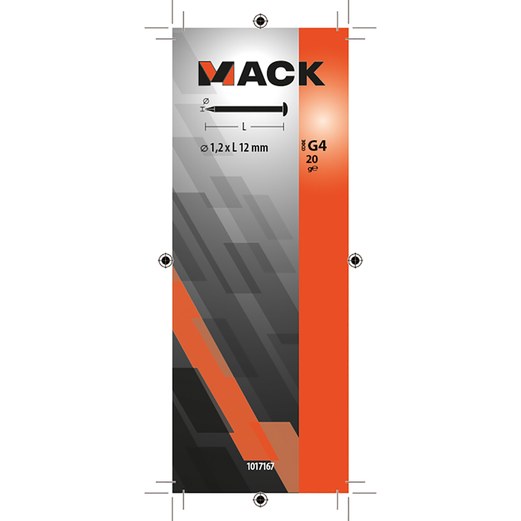 Mack 1017167 - clavo cabeza convexa latón 20 gr 1,2 x 12 mm | 10 piezas