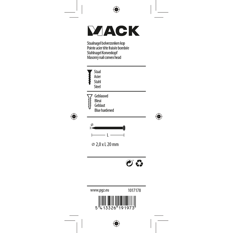 Mack 1017178 - clavo de acero bvk acero pavonado 40 gr 2,0 x 20 mm | 10 piezas
